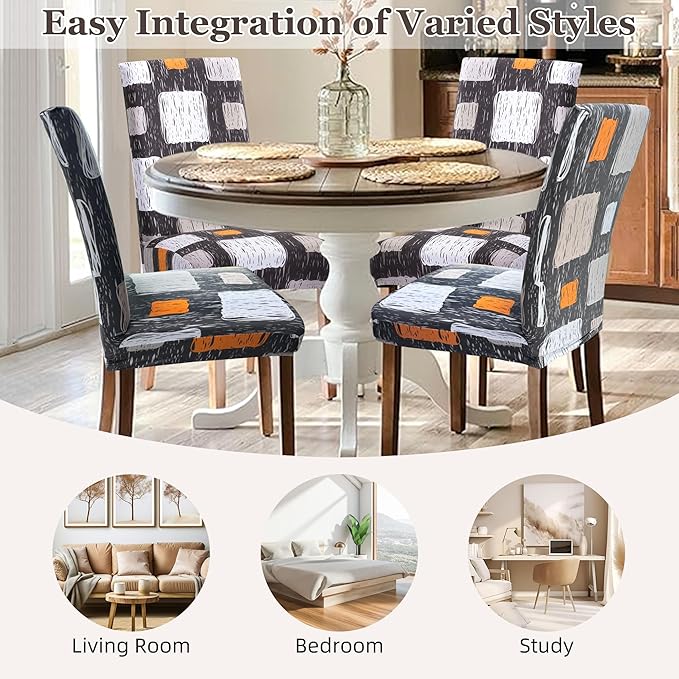 Sufdari Dining Chair Covers,Kitchen Chair Cover,Parsons Chair Slipcover,Spandex Chair Protectors for Dining Room Stretch Chairs Cover Set of 8 -Orange Square
