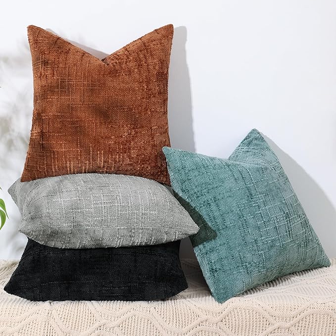 decorUhome Neutral Grey Chenille Throw Pillow Covers 24x24 Set of 2 Thick Textured Slubby Couch Pillow Covers Farmhouse Accent Modern Neutral Decorative Pillow Cases for Bed Sofa Living Room