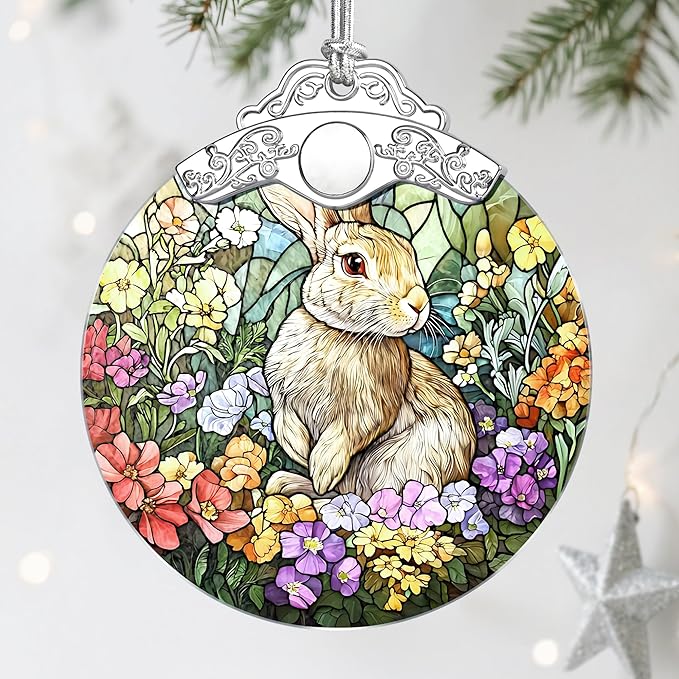 Rabbit Ornament, Stained Glass Christmas Decorations, Christmas Ornaments for Tree, Holiday Ornament, Gifts for Rabbit Lovers, Holiday Party Gifts, Gift Ideas & Xmas Gift
