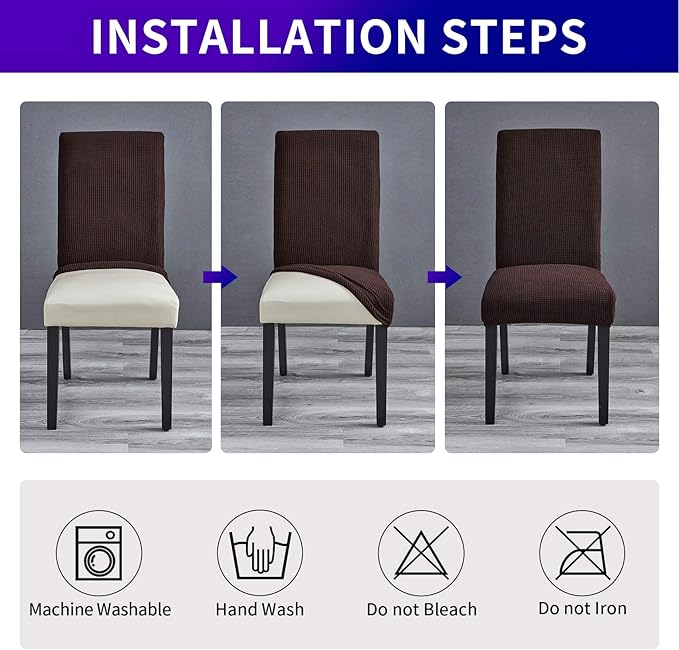 Howhic Stretch Chair Covers for Dining Room Set of 4, Removable Washable Dining Room Chair Covers, Dining Chair Slipcovers Seat Protector, Great Home Decor and Banquet Upholstery (Chocolate, 4 Pack)