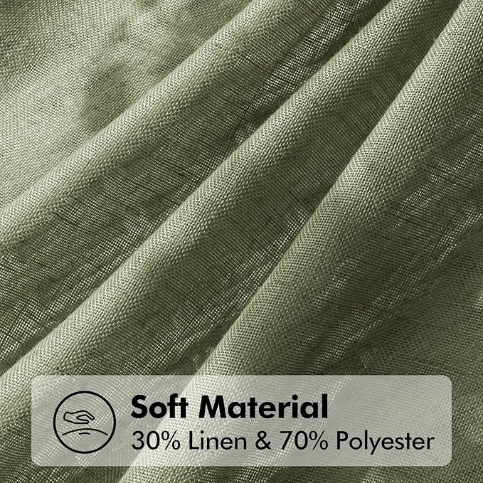Olive Green Sheer Linen Curtains 90 inch Long Back Tab Light Filtering Living Room Drape Linen Blend Farmhouse Minimalist Neutral Semi Sheer Curtain for Dining Room Bedroom 90 inch Length 2 Panels Set