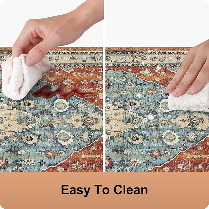 Collive Boho Kitchen Mats for Floor, Kitchen Mats Cushioned Anti Fatigue Waterproof Kitchen Rugs Sets of 2 Non-Skid Comfort Standing Mat for Kitchen, Office, Sink, Laundry, 20"x32"+20"x48"(Red)