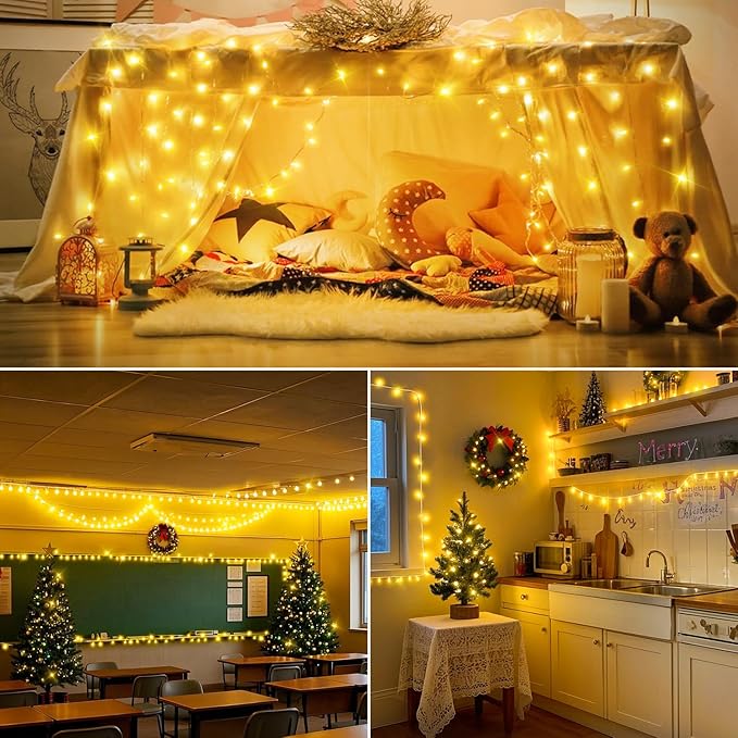 200 FT 500 LED Christmas Lights Outdoor Decorations Fairy Lights Waterproof 11 Modes Timer Clear Wire String Lights for Outside House Tree Patio Yard Wedding Party Holiday-Multicolored To Warm White
