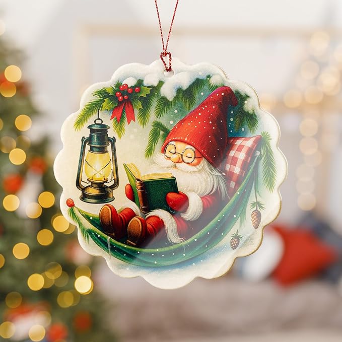 Gnome Christmas Ornaments 2025, Gnomes Gifts, Cute Gnome Ornament for Book Lover Gift, Funny Gnomes for Window Decor, Book Lover Gifts for Women Men, Friend, Family, Coworker, Holiday Decor