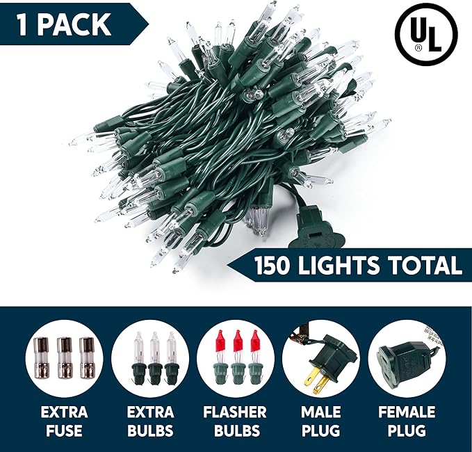 Joiedomi Clear Christmas String Lights Indoor,150 Count Mini White Fairy Light,31.2FT Lighting Decor for Patio Dorm Classroom Bedroom Holiday Wedding Party Garland Birthday Festival,Green Wire