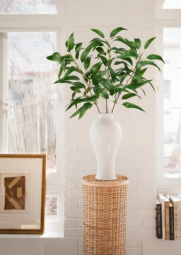 Faux Eucalyptus Stems Willow Eucalyptus Leaves 34” Long Fake Salix Leaves 3 Pcs Artificial Greenery Stems for DIY Bouquet Arrangements Centerpieces Shower Decorations-Artificial Eucalyptus Stems