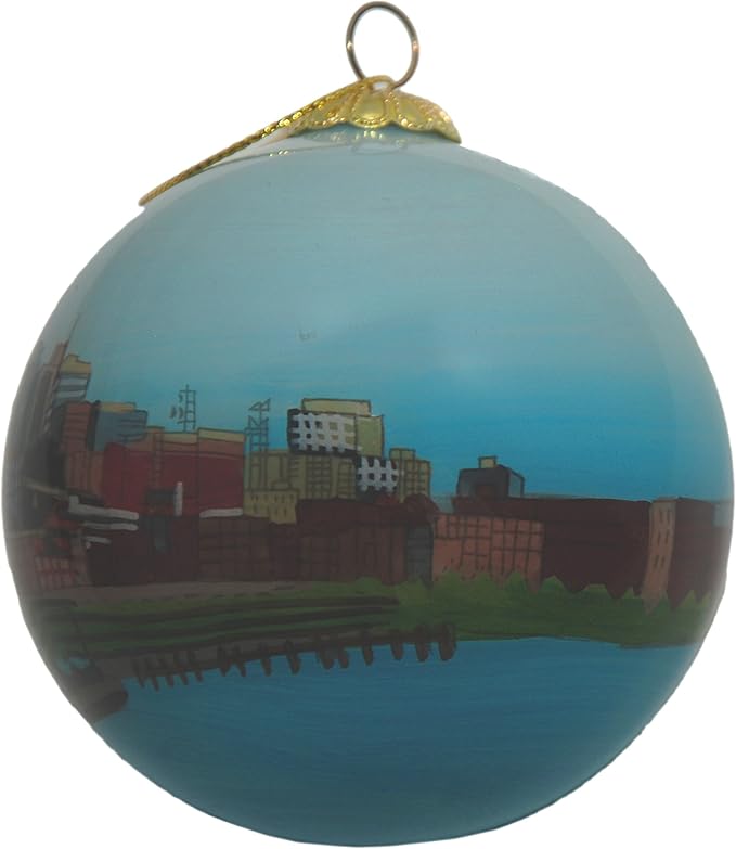 Blown Glass Christmas Ornament | Nashville, Tennessee Skyline | Hand Painted Inside | Original Art | Includes Gift Box