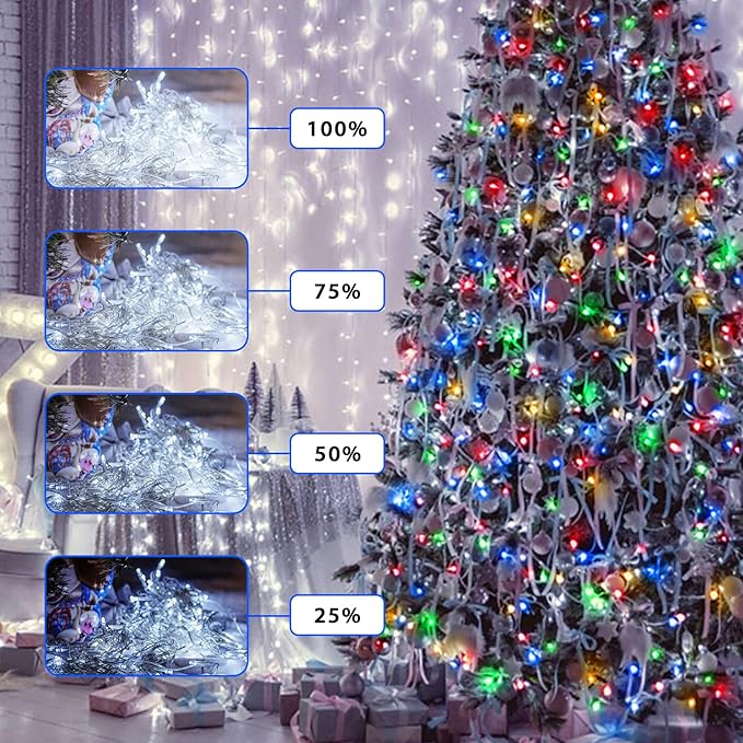 JMEXSUSS Christmas Lights, 600 LED 168FT Color Changing Christmas Tree Lights with Remote, 11 Modes, Timer, Waterproof, Clear Wire String Lights for Xmas Décor, White & Multicolor
