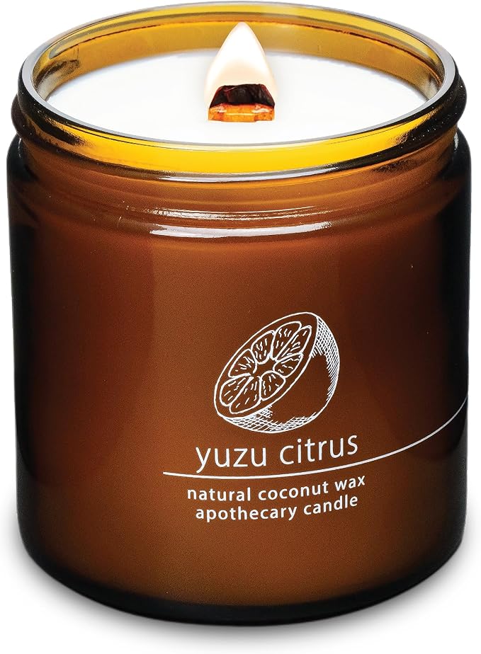 Hemlock Park Crackling Wood Wick Candle Handcrafted with Natural Coconut Wax (Large 16 oz, Yuzu Citrus)