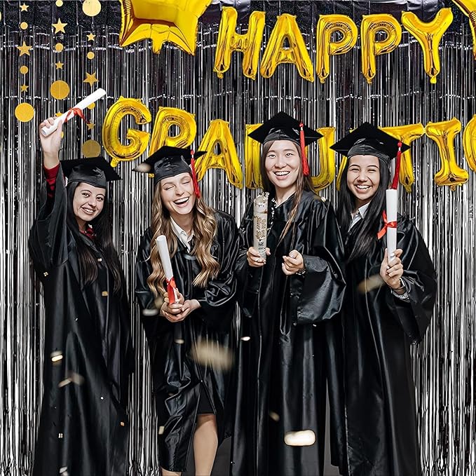 BRAVESHINE Black Party Foil Fringe Curtains - 2 Pack Metallic Tinsel Photo Booth Streamers Backdrop for New Years, Boy, Men, Birthdays, Stranger Theme, Music, Prom, Christmas Party Decorations