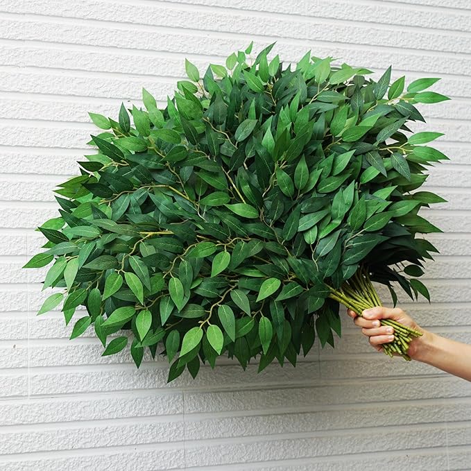32pcs Italian Ruscus Greenery Stems 68cm Faux Greenery Stems Artificial Green Leaf Garland for Wedding Bouquet Flowers Filler Table Centerpieces Balloon Arch Home Decor