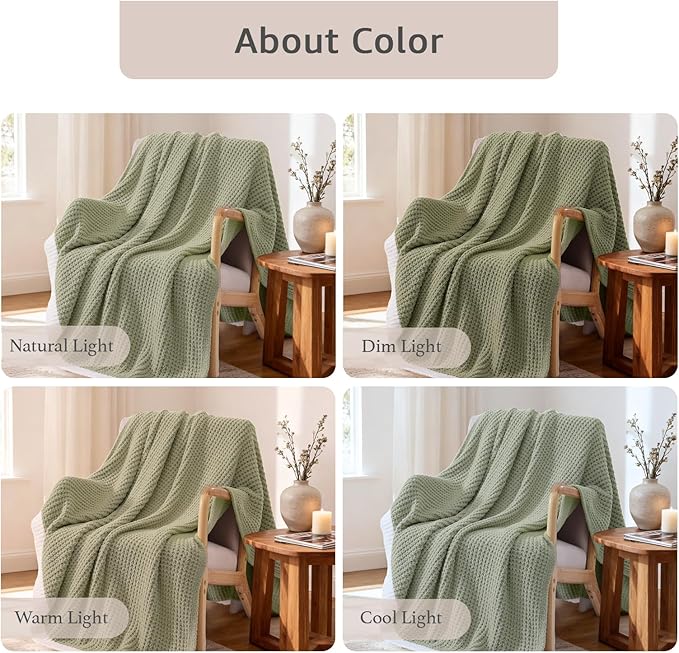 WRENSONGE Pineapple Stitch Throw Blanket, Sage Green Soft Cozy Fluffy Warm Hand Made Throw Blankets for Couch, Sofa, Chair, Bed, Camping, Picnic, Travel Lightweight Bed Blanket - 50"*60"