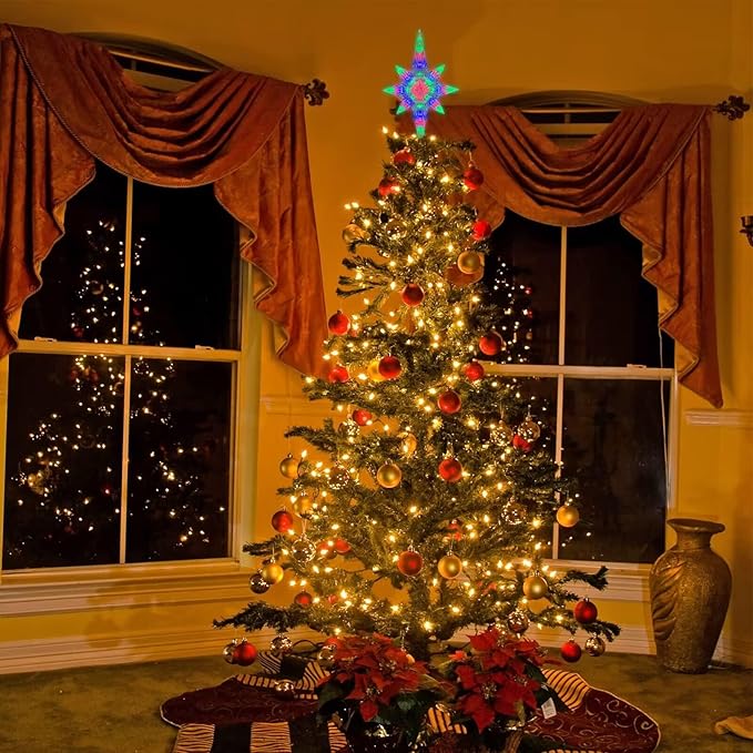 Lighted Christmas Tree Topper, Bethlehem Star Treetop with 41LED Multicolor Fairy Lights, Holiday Christmas Tree Decorations