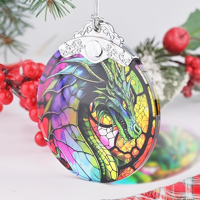 Dragon Ornament, Christmas Ornaments, Christmas Decorations for Tree, Stained Glass Ornament, Heirloom Keepsake, Gift Exchange, Gift Ideas, Bauble Present - Giant Dragon