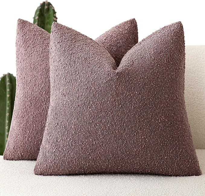 Foindtower Set of 2, Decorative Textured Boucle Throw Pillow Covers Accent Solid Pillow Cases Soft Cozy Couch Cushion Case for Chair Sofa Bedroom Living Room Home Decor 26x26 Inch Dark Purple