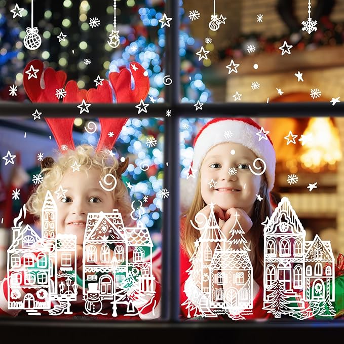 4 Sheets Christmas Window Clings White Christmas Snowflake Window Stickers, PVC Snowflake Window Decals Decoration for Xmas Party Supplies Home Decor