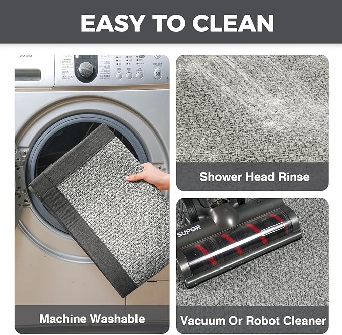 Kitchen Runner Rugs Non Slip Washable Anti Fatigue, Super Absorbent 0.4" Thick Cushioned Long Kitchen Mats for Floor, Jute-Look Sink Floor Mat Laundry Standing Mat, Easy Clean, Gray 17"x59"
