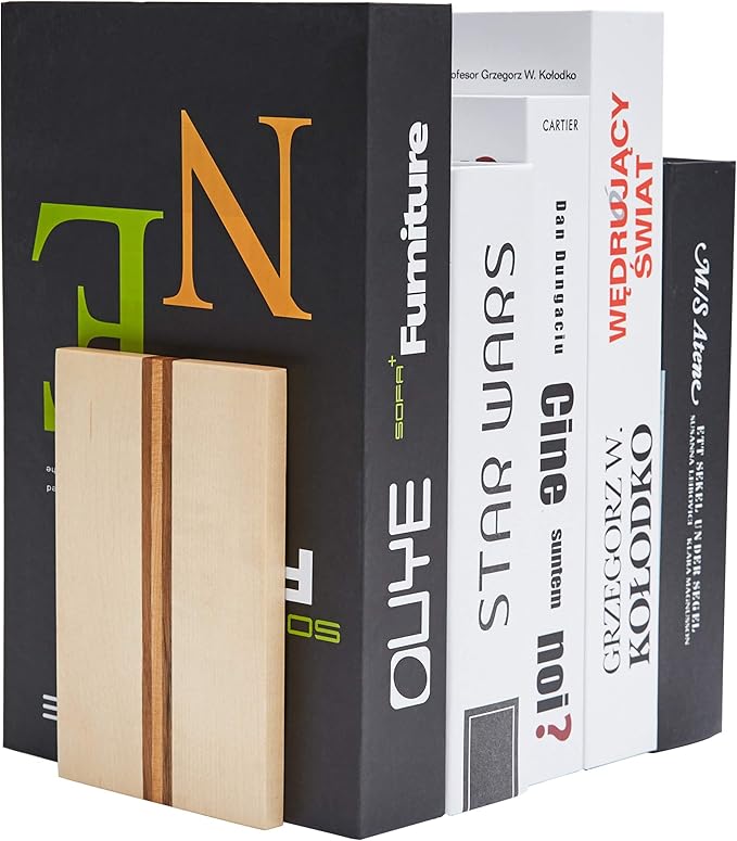 Pandapark Wood Decorative Bookends,Non-Skid Bookend for Shelves,Heavy Duty Bookends,Book Stand for Books/CDs,1 Pair
