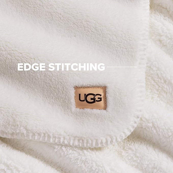 UGG Plush Full/Queen Blanket, Fleece Fluffy Blanket for Bed, Luxury Cozy Oversized Throw for Couch, Washable Hypoallergenic Bedding Queen Bed, 90" x 90", White Snow (Whitecap)