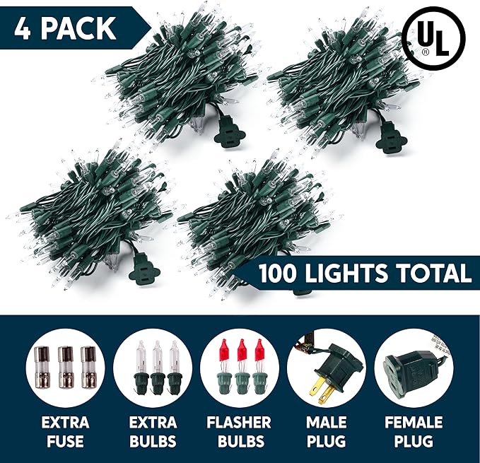 Joiedomi Clear Christmas String Lights Indoor,400(4x100) Mini White Fairy Light,85.6 FT Lighting Decor for Patio Dorm Classroom Bedroom Holiday Wedding Party Garland Birthday Festival,Green Wire