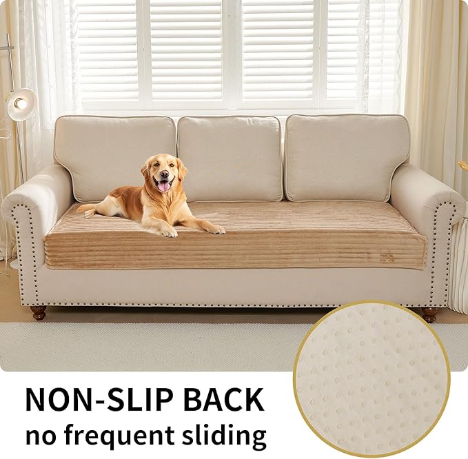 HAOMAIJIA Waterproof Couch Cover for Dogs Washable,Fuzzy Pet Couch Covers for Sofa,Thick Soft Dog Bed Cover Non-Slip Couch Covers for 3 Cushion Couch Sofa Pet Friendly (Khaki, 35" x 82")