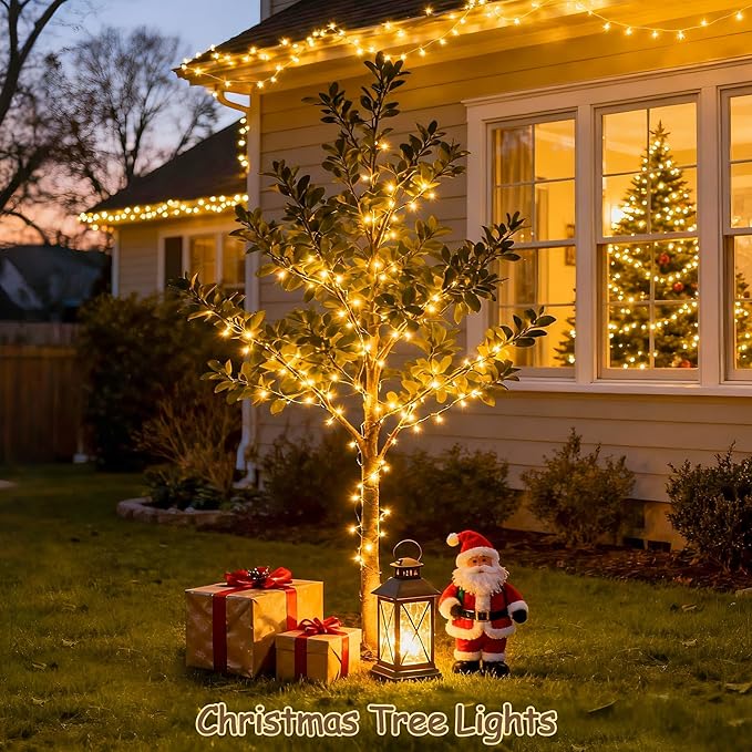 JMEXSUSS 100 LED Warm White Christmas Lights, 8 Modes Christmas Tree Lights Plug in, Indoor String Light Bedroom 33ft Connectable Fairy Twinkle Light Outdoor for Home Garden Xmas Tree Decor