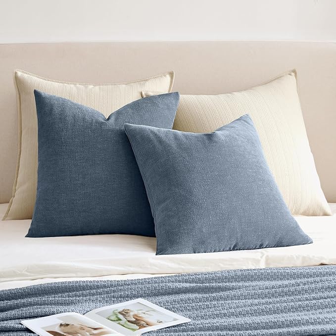 MIULEE Dark Grey Blue Couch Pillow Covers 18x18 Inch, Set of 2 Soft Chenille Decorative Square Throw Pillow Covers Farmhouse for Sofa Living Room Bed