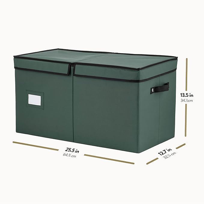 ZOBER Christmas Ornament Storage Box - Stores 128 3" Ornaments with Individual Trays - Tear Proof 600D Oxford Fabric - ornament organizer storage box, Durable Christmas Containers Holder - Green