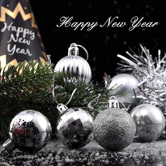 36 Pieces Christmas Ball Ornaments Shatterproof Christmas Decorations Tree Balls for Tree Ornaments Holiday Wedding Party Decoration Hooks 1.57 Inch (Sliver)
