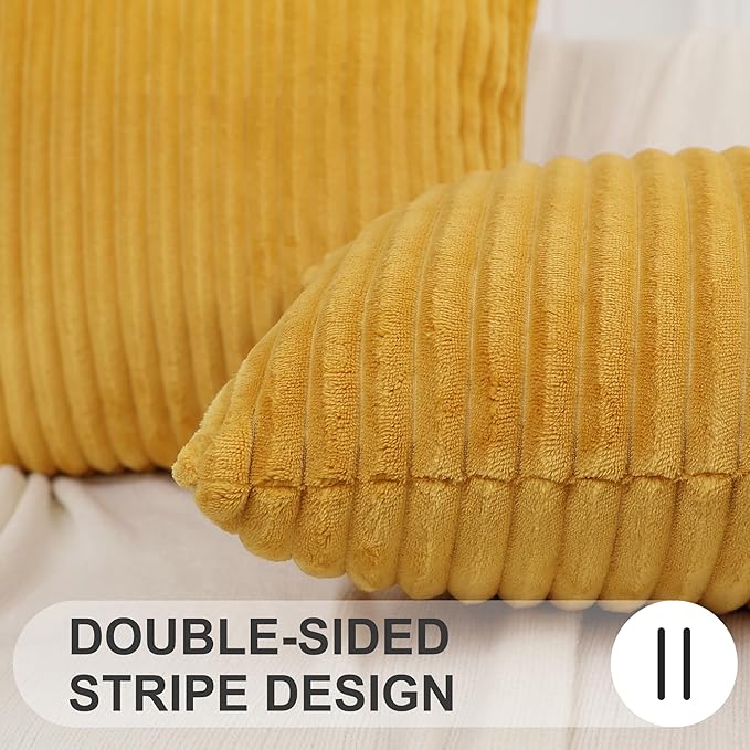 Simmore Decorative Christmas Throw Pillow Covers 22x22 Set of 2, Soft Natural Plush Flannel Double-Sided Fluffy Couch Pillow Covers for Sofa Living Room, Mustard Yellow