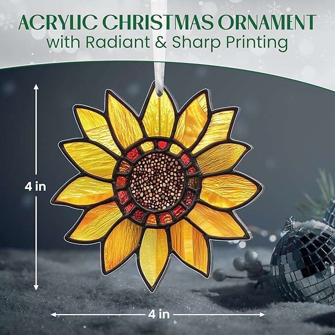 Christmas Sunflower Gifts for Women Men - Acrylic Christmas Ornaments 2025 for Xmas Decorations - Sunflower Decor, Boho Gifts for Women Girl Mom Grandma, Flower Ornaments for Tree