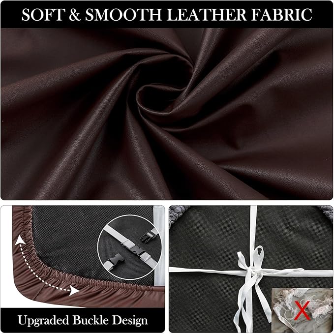 Waterproof PU Leather Seat Covers for Dining Room Chairs Set of 6, Stretch Dining Chair Slipcovers, Kitchen Chair Seat Covers, Non-Slip & Washable (Brown)