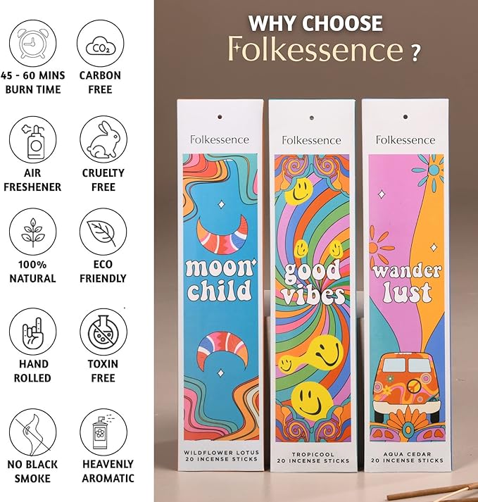 Folkulture Incense Sticks for Home | Set of 6 (120 Non Toxic Insence) | 45 Mins Burn Time | Balsam Cedarwood | Organic Slow Burning Inscents-Stick for Relaxation for Women