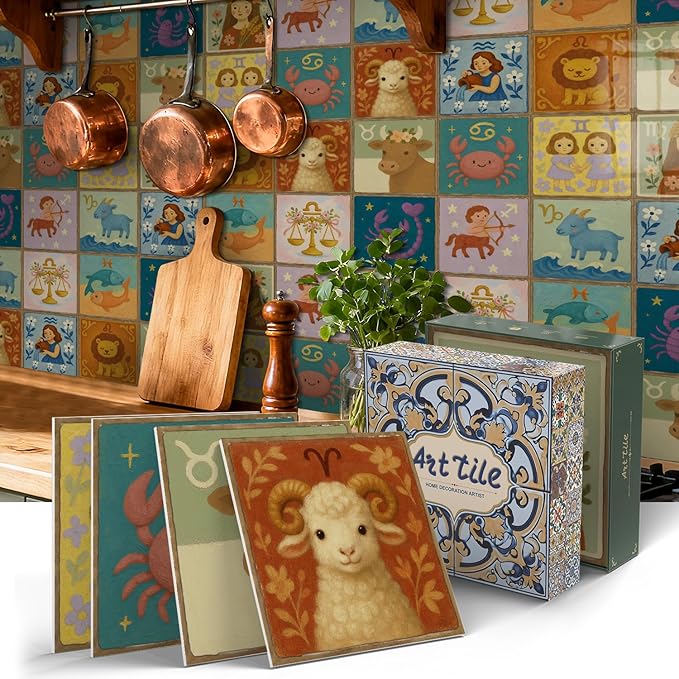 5.9x5.9 Inch Backsplash Stickers, Peel and Stick 12 Tiles, Removable Waterproof for Kitchen Wall, Festive Decoration