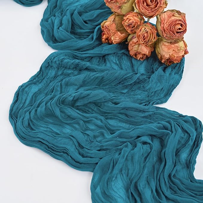 12 Pack Teal Table Runner,Cheesecloth Table Runner,Romantic Sheer Table Runner,10FT Gauze Boho Table Runner,Rustic Cheese Cloth Table Runner for Wedding Party Bridal Shower Table