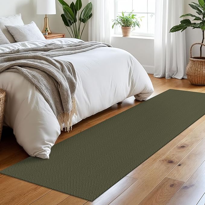 Braided Runner Rug 2x8 Ft Washable Runners for Hallways Kitchen Runner Rug with Rubber Backing Cotton Entryway Runner Indoor, Woven Floor Carpet for Hall Kitchen Bedroom, Dark Green