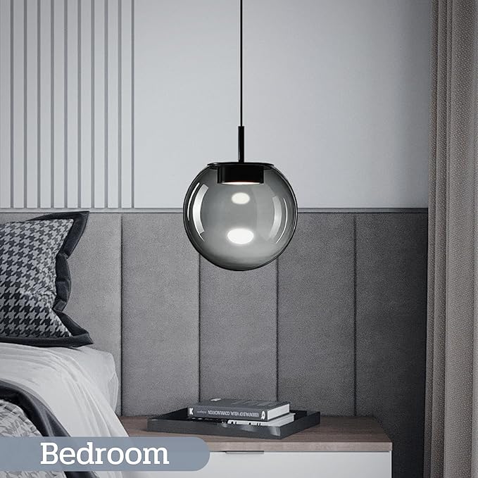 Modern 3CCT Smoke Glass Pendant Light for Kitchen Island with 3.9 FT Adjustable Cord, Modern Minimalist Pendant Lighting Fixtures for Kitchen, Dining Room, Living Room (7.9in, 3-Pack)