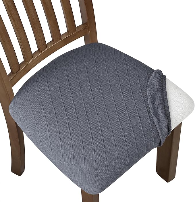 Fuloon Stretch Chair Seat Covers 6 PCS, Removable Washable Dining Chair Covers Anti-Dust Dining Room Seat Cushion Slipcovers (6, Gray)
