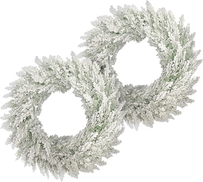 JIFTOK 2 Pack Christmas Ornaments Artificial Christmas Wreath 15.75 Inch, Frosted Christmas Green Pine Wreaths for Front Door, Indoor Outdoor Holiday Decor for Home, Mantel Christmas Decorations
