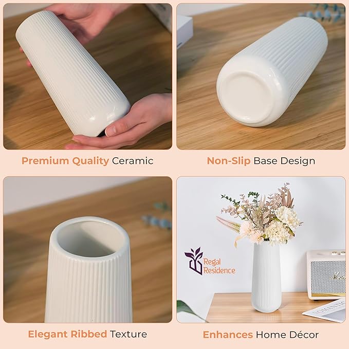 Elegant White Ceramic Vase with One Free Artificial Fern Stem – Perfect for Home, Garden & Table Centerpieces