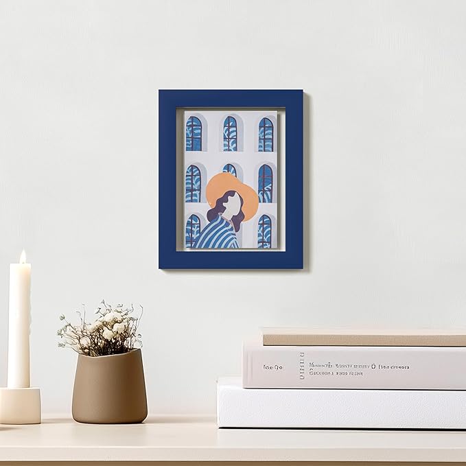 eletecpro 5x7 Blue Floating Picture Frames Set of 2, Real Double Glass Picture Frames for Wall Mount, Vertical or Horizontal Display Multi-Size Photos and Artworks up to 5 x 7 Inches, Home Decor