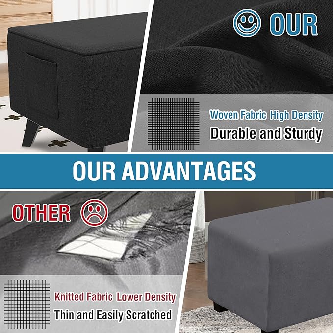 H.VERSAILTEX Square Ottoman Cover Fit Length 18"-19" Footrest Durable Linen Look Fabric Ottoman Slipcover Thick Soft Footrest Stool Covers for Square Ottoman Removable Washable - Heather Black