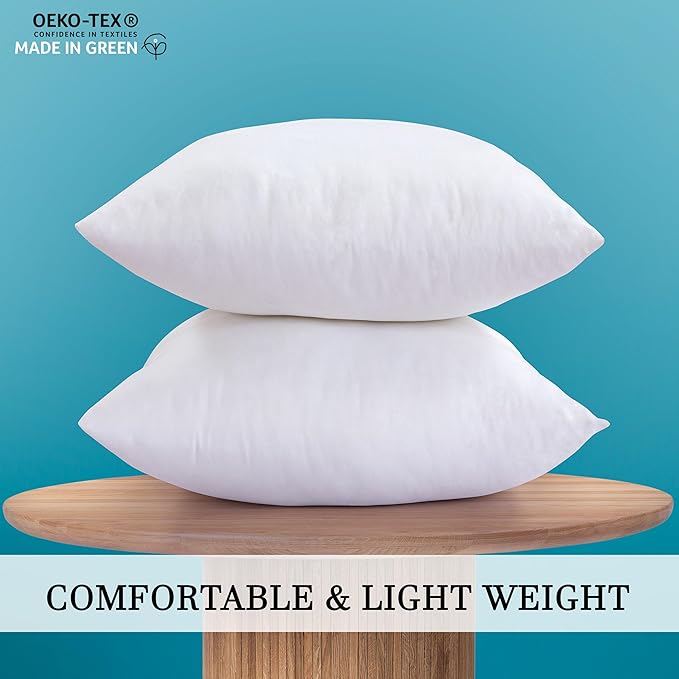 ROYALE LINENS 18 x 18 Pillow Insert - Down Alternative Throw Pillows Insert - Square Pillow Pack of 2 White - Bed & Couch Pillows - Inner Cushion for Bed, Cushion for Living Room - Shams Stuffer