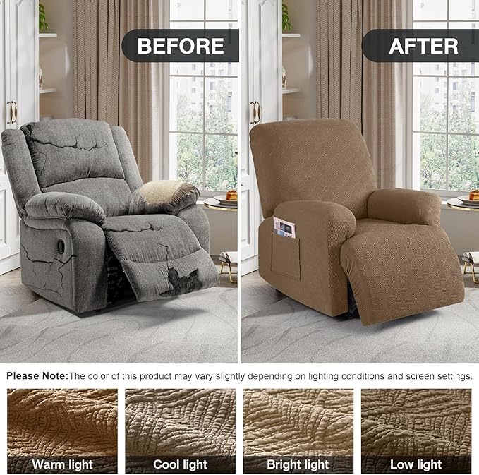Timeles Recliner Covers Extra Wide Recliner Chair Covers Reclining Couch Covers Sofa Slipcovers Stretch Soft Washable (Single-Seater Oversized, Light Brown)