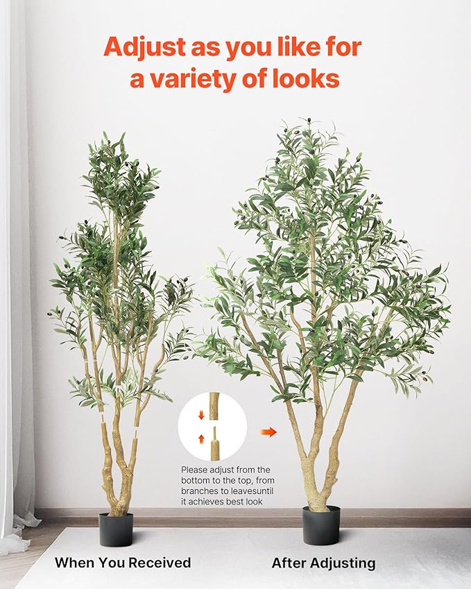 VEVOR 6FT Artificial Olive Tree with Black Pot, Tall Fake Tree with Natural Wood Trunk & Realistic Green Leaves and Fruits, Indoor Faux Plant for Home, Office, Living Room, Corner Decor