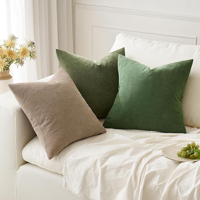 MIULEE Light Brown Couch Pillow Covers 20x20 Inch, Set of 2 Soft Chenille Decorative Square Throw Pillow Covers Farmhouse for Sofa Living Room Bed