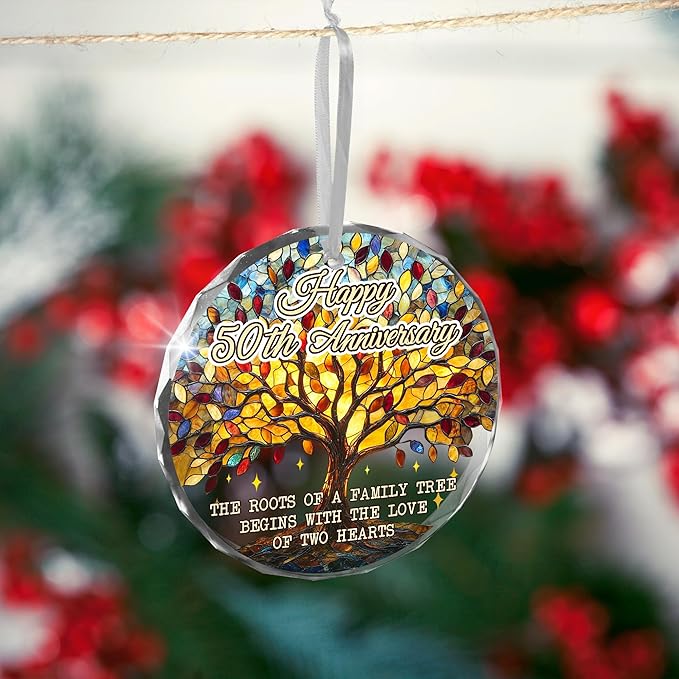 Christmas 50th Anniversary Wedding Gifts for Couples - Glass Christmas Ornaments 2025 for Tree Decorations - Anniversary Wedding Gifts for Women Men Him Her Husband Wife Parents Grandparents