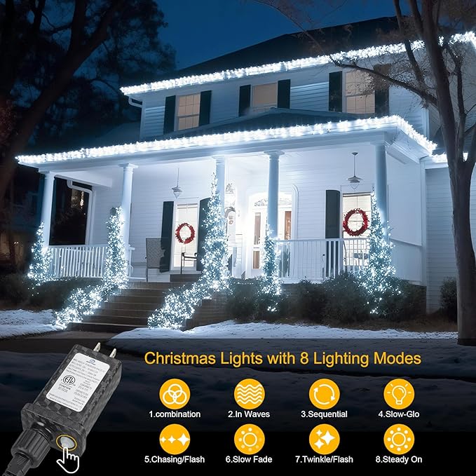 100FT 300 LED Christmas Lights Plug in,Cool White Waterproof Fairy Lights with Timer/8 Modes, Christmas Tree Lights Lighting Outdoor Indoor Garden Party Wedding Christmas Tree Decoration