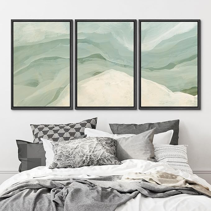 MUDECOR Framed Wall Art Print Set Pastel Waves Blue and White Tones Illustrations Modern Art Boho Decorative Colorful Chic for Living Room, Bedroom, Office - 16"x24"x3 Black