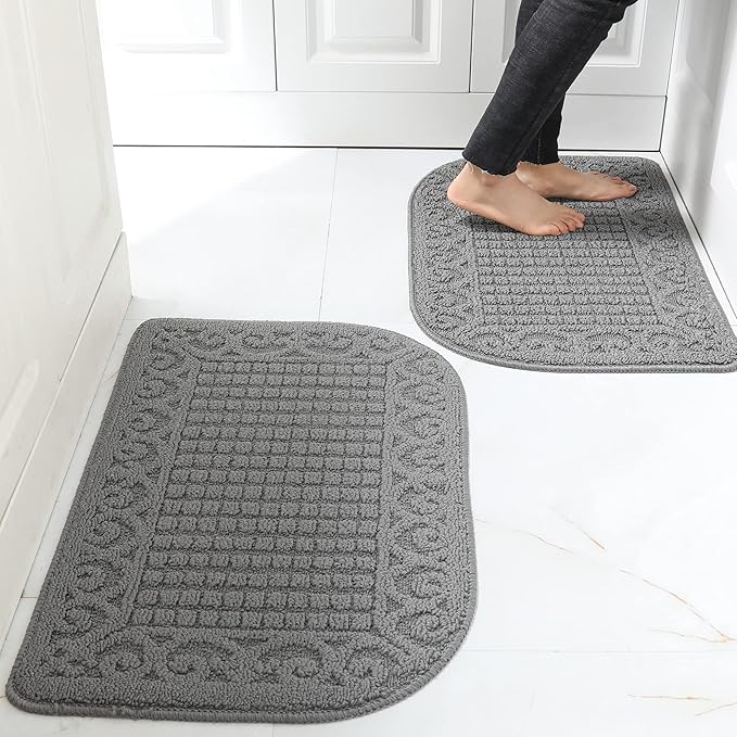 COSY HOMEER 32X20 Inch Anti Fatigue Kitchen Rug Mats are Made of 100% Polypropylene Half Round Rug Cushion Specialized in Anti Slippery and Machine Washable (Grey 2pcs)